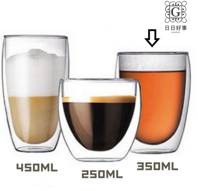 SGS檢驗合格雙層玻璃杯 隔熱保溫蛋形水杯 耐熱咖啡杯, 【無把玻璃杯】350ml（１個）, 1個