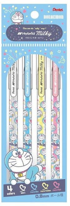 Pentel 哆啦A夢 Hybrid Milky 0.8mm 4色 凝膠墨水原子筆, 4色組, 2個