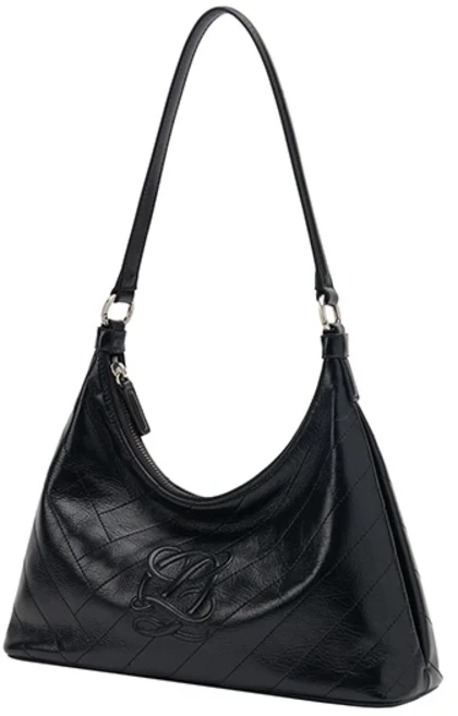 루이까또즈 여성 블랙 천연 소가죽 엘퀼팅 심볼 로고 크로스백 겸 숄더백