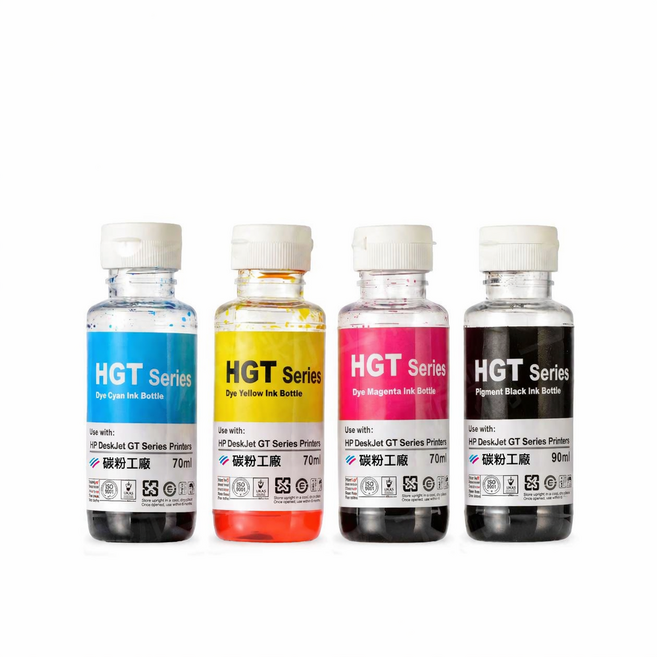 HP GT系列 墨水 GT51XL GT53XL GT52 適用於HP 315 415 419 500 515 519 615 印表機, 1套, 4色各1(4瓶入), 黑色+彩色