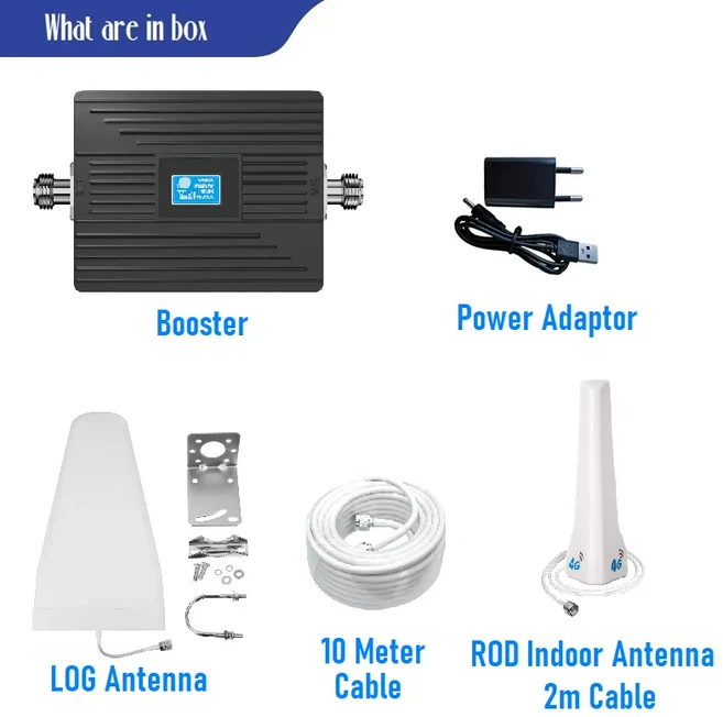 셀룰러 모바일 네트워크 신호 부스터 부스터 리피터 B66 B28 B25 B8 B7 B5 B4 B3 B2 B1 4G 5G 10 일, 05 2100MHZ B1, 01 LOG Antenna