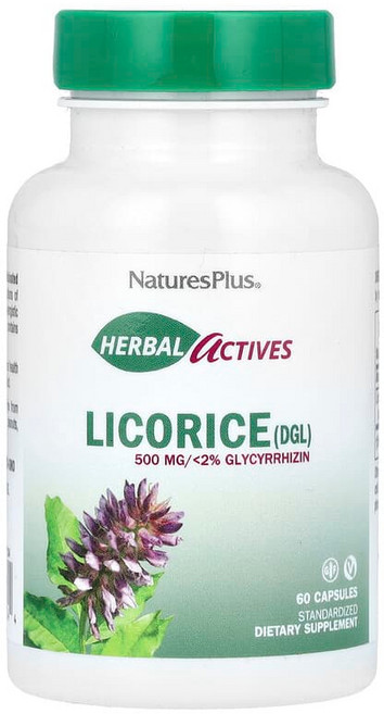 네이쳐스플러스 허브 액티브 리코리스 (DGL) 500mg 60개의 채소 캡슐, NaturesPlus 허브액티브 감초DGL 500mg, 1개, 60정