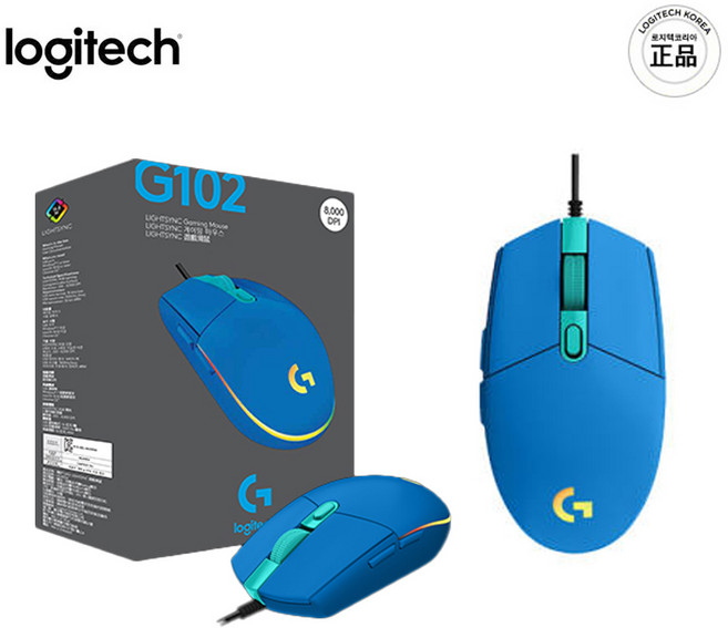 로지텍 G102 2세대 LIGHTSYNC 게이밍 유선마우스, (BLUE) 블루