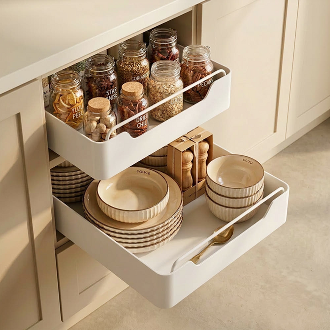 포니홈 무타공 주방 슬라이딩 선반 싱크대 하부장, 1개, 화이트