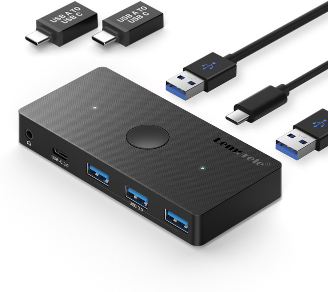 Lemorele USB 3.0 공유스위치 2대 PC 키보드 마우스 프린터 카메라 헤드폰 공유기, 1개, H100