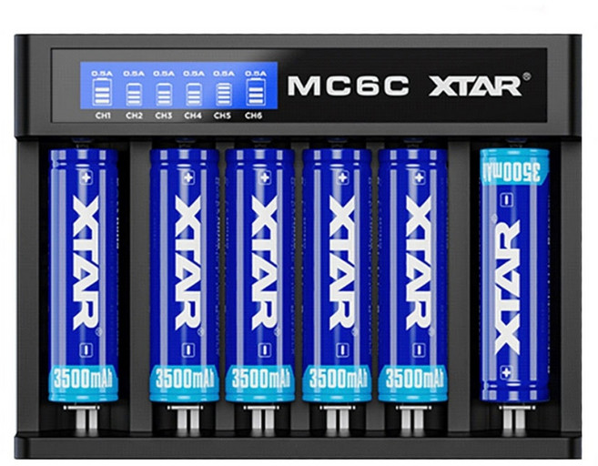 [XTAR] 6구 충전기 18650배터리 충전기 리튬이온배터리 만능 충전기 6구 KC 안전인증, 1개