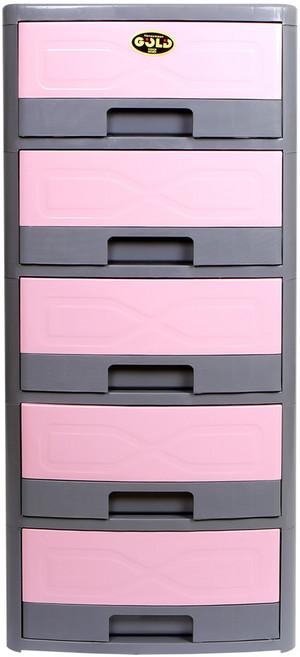 지오리빙 골드 5단서랍장 플라스틱서랍장, 핑크