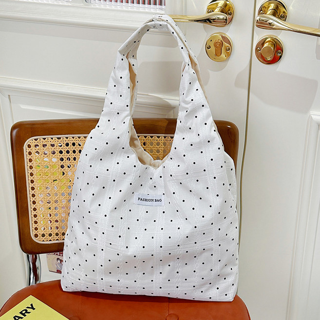 2026新款韓版慵懶風波點帆布包大容量單肩包休閒百搭手提托特包