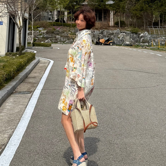 실크린넨패턴원피스 -수입상품-