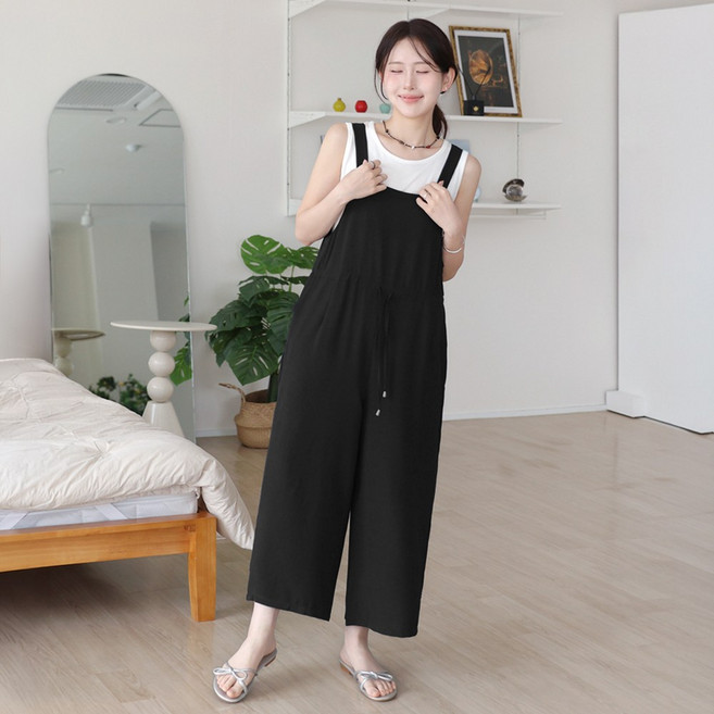 데일리앤 리디아 여성 스트링 와이드 점프수트 봄 여름 민소매 레이어드 나시 멜빵바지 오버롤 팬츠