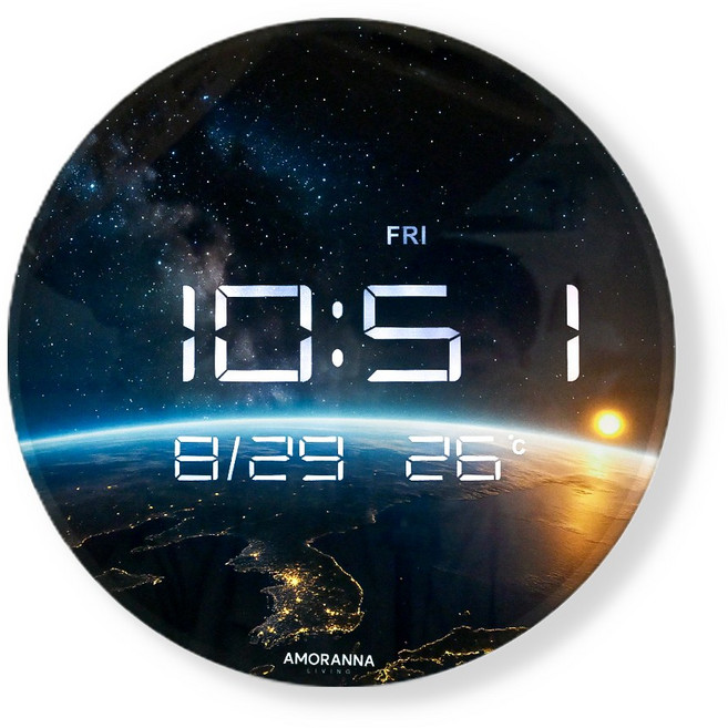 아모란나 무소음 LED 스페이스 디지털 벽시계 인테리어 효과 날짜 온도 요일 집들이 개업 선물, 디자인 01