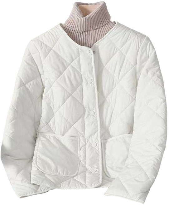 ROYALBELLE 여성 퀼팅 패딩 자켓 긴팔 라운드넥 버튼 캐주얼 경량 아우터 V111396