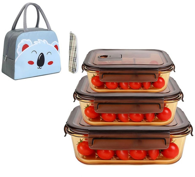 TQXOFDV 유리 식사 준비 용기 밀폐 점심 세트 뚜껑이 있는 식품 보관 BPA 제외 전자레인지 오븐 냉동실 및 식기세척기 친화적인 2종 세트A2, A3, 1