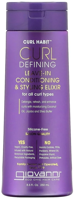Giovanni Curl Habit 컬 디파이닝 리브인 컨디셔닝 및 스타일링 엘릭서 모든 컬 타입에 적합 250ml(8.5fl oz), GiovanniCurlHabit컬디파이닝리브인컨디셔닝및 - 쿠팡