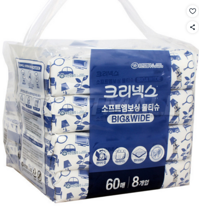 크리넥스 소프트 엠보싱 물티슈 60매 8팩 빅앤와이드 코스트코 2세트 묶음가능, 8세트