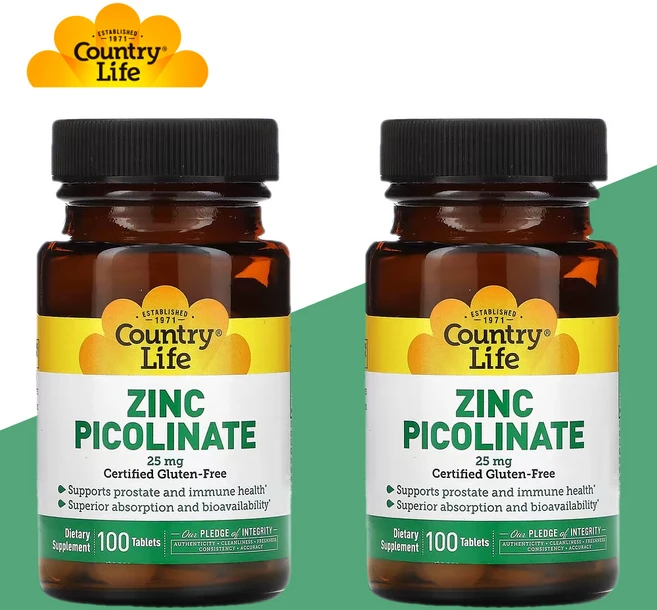 컨트리라이프 아연 피콜리네이트 25mg 100정 2개 징크 zinc picolinate 칼슘 수산화인회석 히드록시아파타이트 피콜린산 - 쿠팡