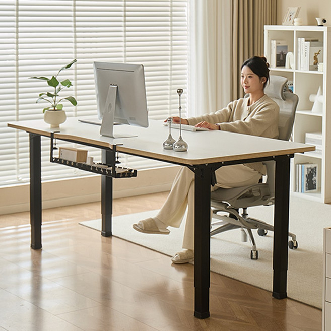 아우스 원목 FJ07 폭800 쿼드형 듀얼모터 모션데스크 스탠딩데스크 전동 모션책상 1200 1400 1600 1800 2000, 화이트 상판 + 블랙 프레임