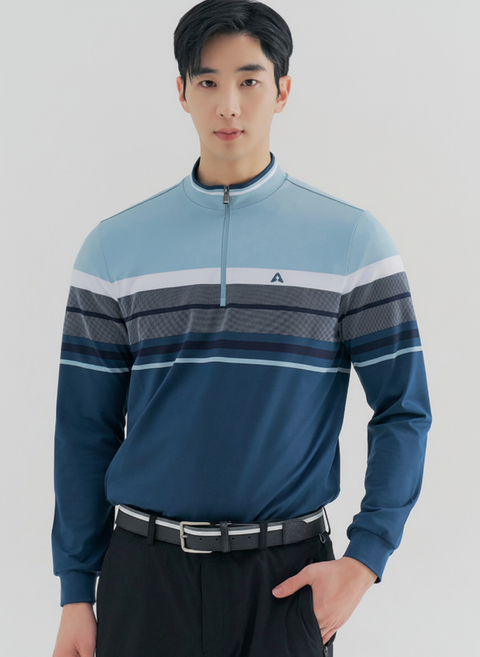 올포유 남성 스트라이프 반집업 티셔츠 AMTHN1161-904