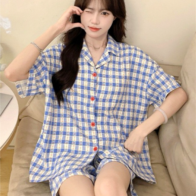 담이즈 리플 지지미 체크 캡내장 홈웨어 상하세트