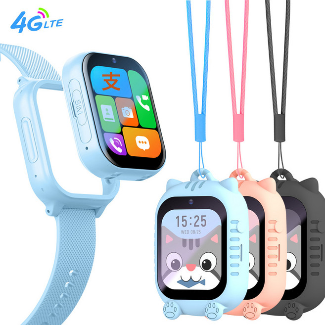 4G兒童電話手錶 視訊通話定位掛脖式雙用, ANT+, 1cm, 黑色-中文版:如圖所示