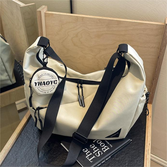 YHAOYC 機能通勤斜背袋 郵差包, 棉麻白