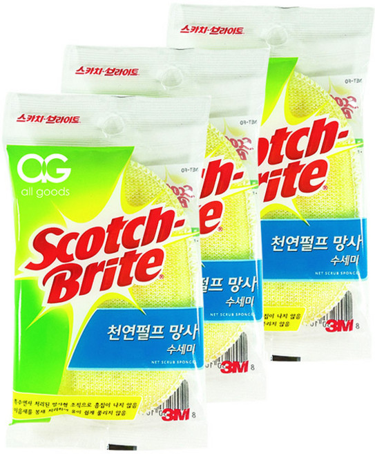 스카치브라이트 3M 천연펄프 망사 수세미 타원형 랜덤발송, 1개입, 3개