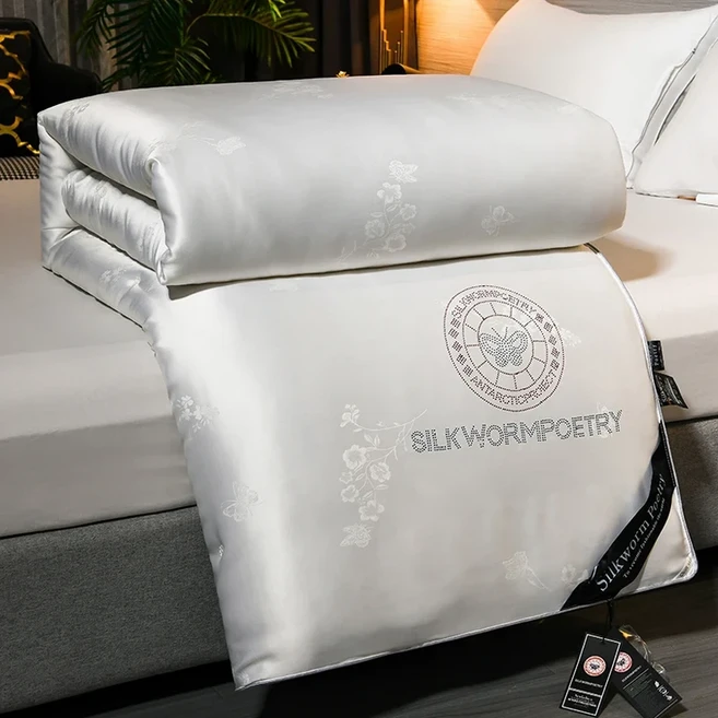 천연 100% 뽕나무 실크 이불 수제 진짜 실크 이불 봄 가을 이불 두꺼운 겨울 따뜻한 이불 가정 호텔 담요, 13) 180x220cm 2.0kg  White