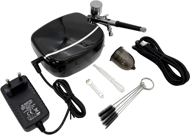 TMST 40PSI 콤프레샤 에어브러쉬 세트 모델링도색 아트용 더블액션 0.3mm 프라모델 도색, 블랙, 1개