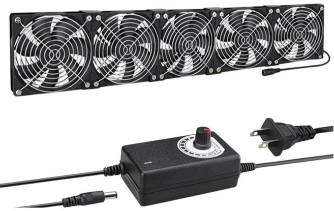 12公分靜音冷卻風扇組，具備無極調速功能與金屬網罩, 黑, 1個, 5風扇+調速器/配件/螺絲