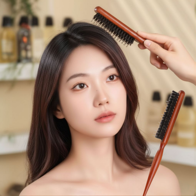 숭람 헤어 볼륨 스타일링 우드 빗 돈머브러쉬, 2개, 브라운