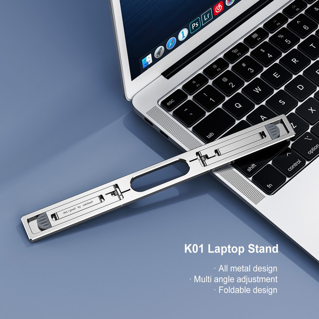 K01 휴대용 미니 휴대용 슬림형 노트북 거치대 접이식 4단계 각도조절 메탈 디자인 알루미늄 재질, 실버, 1개