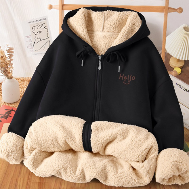 ANYOU 겨울 여성 기모 후드집업 루즈핏 보온방한 재킷 빅사이즈 아우터