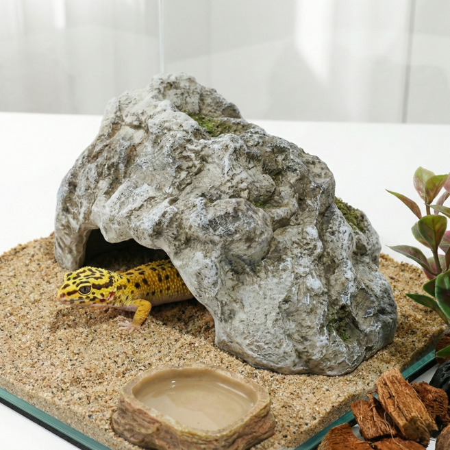 데이리즘 도마뱀 파충류 은신처 바위 동굴형, 1개, 그레이