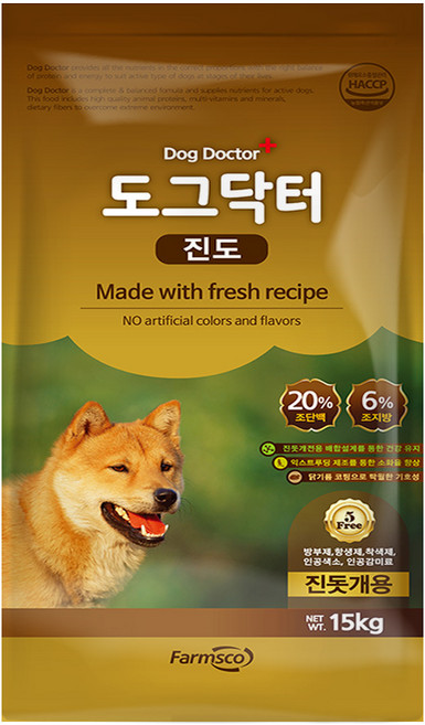 팜스코 1년 이상 도그닥터진도 강아지 사료, 15kg, 1개, 곡물