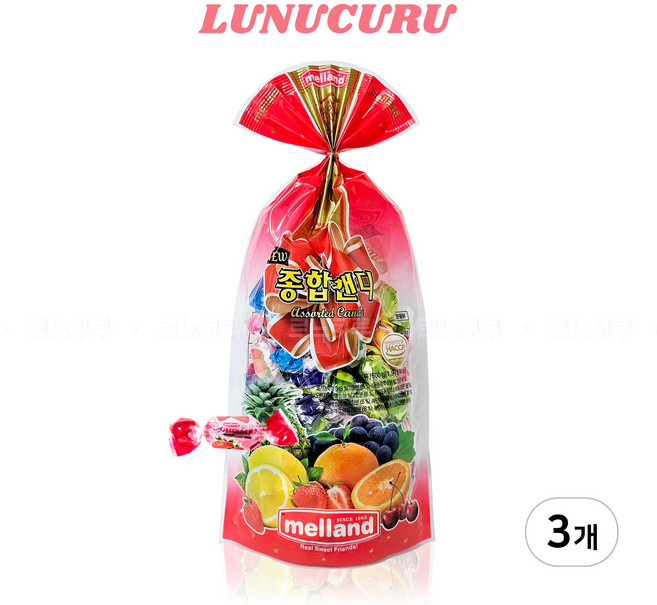 멜랜드 뉴 종합 캔디 과일맛 사탕, 500g, 3개