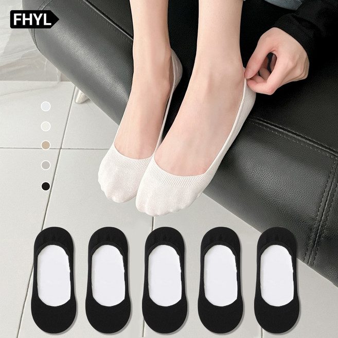 여성용 페이크삭스 덧신 순면 안벗겨짐 누드 실리콘 미끄럼방지 양말 5켤레