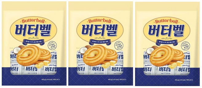 바삭함 속 부드러운 버터풍미 버터벨 쿠키, 3개, 450g