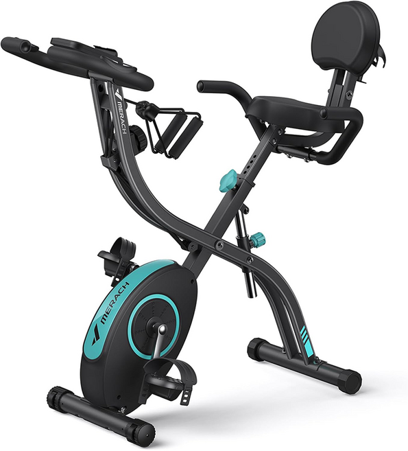 메라치 접이식 실내자전거 무소음 등받이형 헬스 사이클, 블랙, MR-S15L2-US