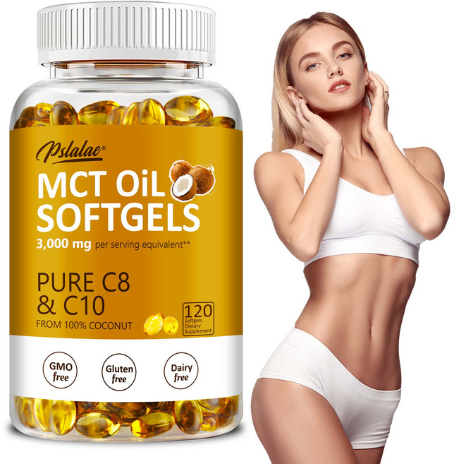 순수 MCT 오일 캡슐 3000mg - 코코넛 함유 - C10 및 C8 두뇌 연료 에너지, 3개, 120정