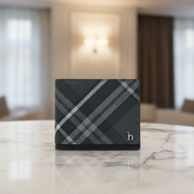 DUBLIN 헤지스)블랙 체크 가죽 2단 반지갑 HJWA4F866BK