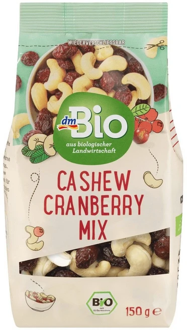 독일 DM Bio 유기농 캐슈넛 크랜베리 과일 믹스 150g, 1개 - 쿠팡