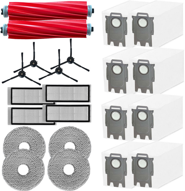 [호환] 로보락 Q Revo 큐레보 소모품 필터 메인브러쉬 물걸레 리필 사이드브러쉬 먼지봉투 더스트백, 1세트, 22개입
