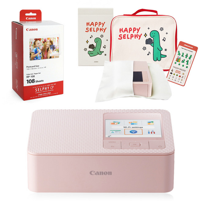 캐논 셀피 CP1500 + 인화지 108매 + 잉크 + 가젠파우치(포켓형) + 조구만 패키지, 핑크