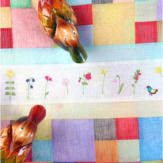 모시 꽃자수 사각 밥상보, 옥색, 1개