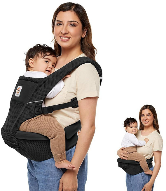 에르고베이비 알타 2-in-1 힙시트 및 - 4-48개월용 올 포지션 메시 (12 lbs 45 lbs), Onyx Black, Lift Hip Seat, Onyx Black