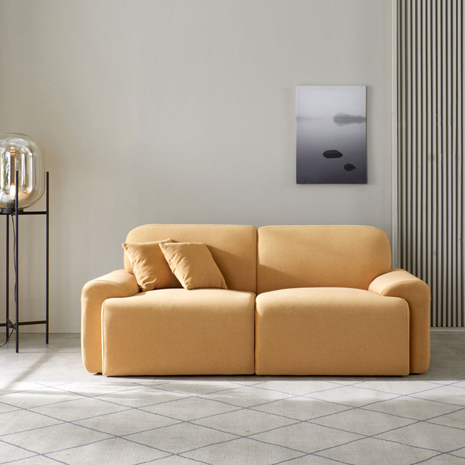 아르코 소파 3인용 조야 아쿠아텍스 패브릭 생활방수 반려동물 스크래치 강한 거실소파, 옐로우.스툴 미추가