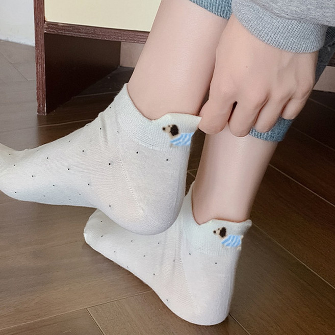 애플민트 여성 발목 양말 패션 뒷꿈치 닥스훈트 캐릭터