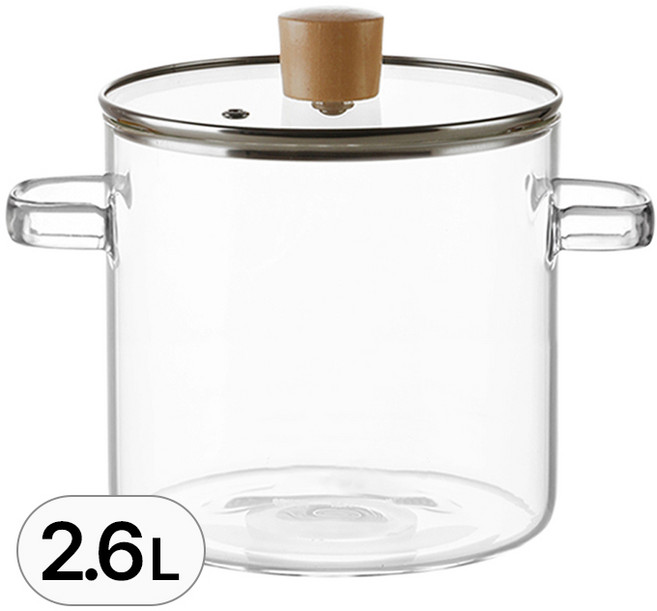 양수 내열 유리 냄비 뚜껑 세트 우드 손잡이 양손 핸들 직화 투명 원형, R99870B(2.6L 뚜껑포함, 1세트, 19x15x23cm
