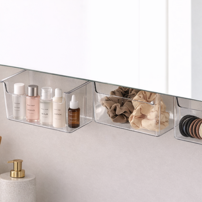 부착식 슬라이딩 서랍 공간활용 수납함, 3개, 화이트