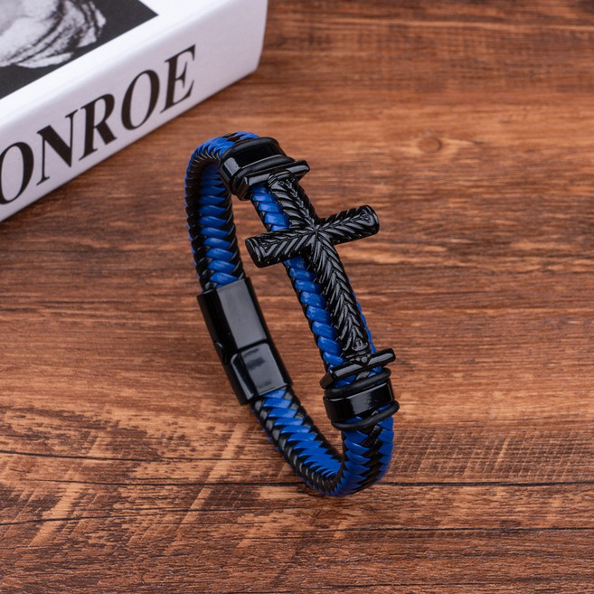 태평만성 자석 단추 십자가 가죽팔찌 트렌디한 심플한 팔찌bracelet